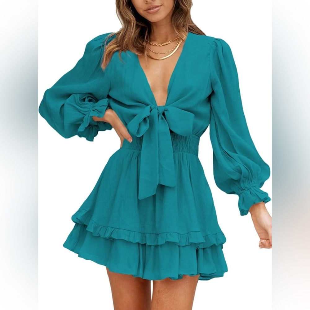 NWT DOKOTOO Deep V Chiffon Mini Dress